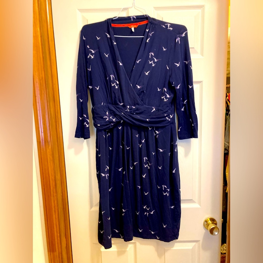 Joules Navy Dress with Bird Print Size 12 Wrap Dress